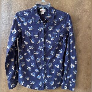 Mossimo Supply Co. Navy Floral Print Long Sleeve Pearl Snap Western Shirt Size S